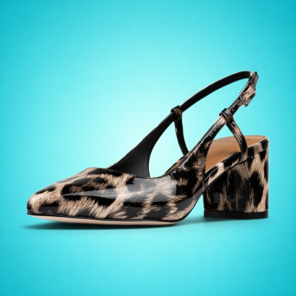 New Women's Donald Pliner Shanie Natural Black Patent Slingback Shoes, Size  6.5
